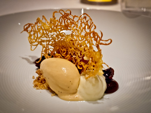 Pommes Anna, Funnel Cake, Pruneaux d'Agen, Rum Angalise and Salted Caramel Ice Cream