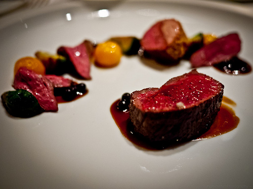 Broken Arrow ranch venison, butternut squash, brussels sprouts, Oregon Huckleberries and juniper